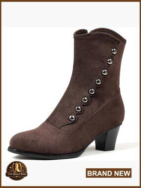 Victorian Ankle Boots Chunky Heel Round Toe Side Zipper Button Design Cosplay